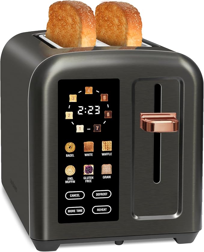 SEEDEEM Touchscreen Toaster 2 Slice, 7 Shade, Stainless, 1350W Dark Metallic