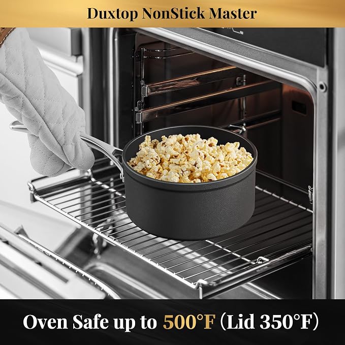 Duxtop Nonstick Saucepans Hard Anodized 3 Quart Sauce Pan with Lid | Aluminum Cooking Pot, PFAS-Free, Oven Safe to 500°F