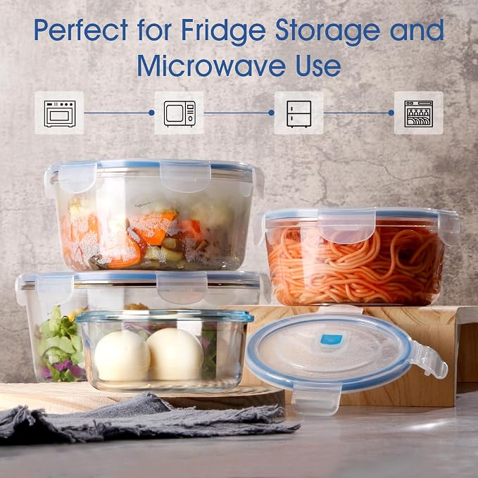 NUTRIUPS 2800ml/95oz Large Glass Food Storage Containers with Airtight Lids, 2.8L Rectangle Family Size Extra Large Bakeware Marinating Lock Baking Dish Container Glass Bowls