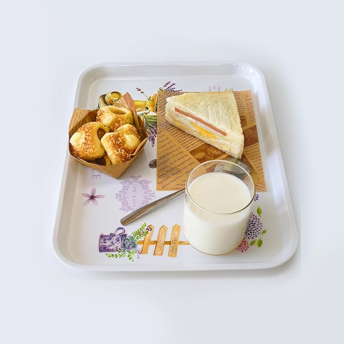 Large Floral Melamine Serving Trays 2 Pack Rectangle Food Platter | Stackable, Reusable, Raised Edge, Rectangular, Easy Clean,For Gift, Party, Decor, Home, Restaurant Use,Household Dining