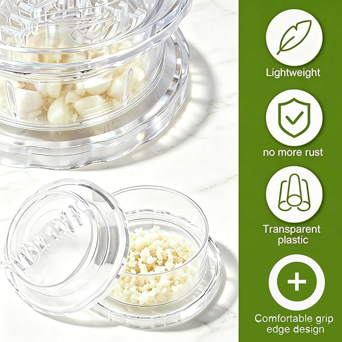 2PCS Clear Manual Garlic Twister and Ginger Mincer Tool,Manual Garlic Twister and Mincer for Garlics, Onion, Ginger, Herbs, Nuts, Impact Resistant Kitchen Gadget & Home Accessory