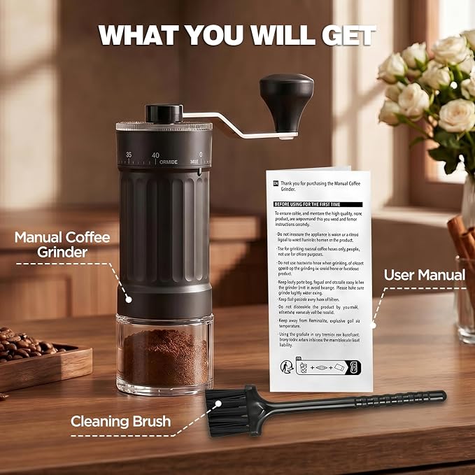 Manual Coffee Grinder, 40 Adjustable Grind Settings Ceramic Burr Hand Coffee Bean Grinder, Portable Small Coffee Grinder for Espresso, French Press, Pour Over, Travel, Office, Camping, Black