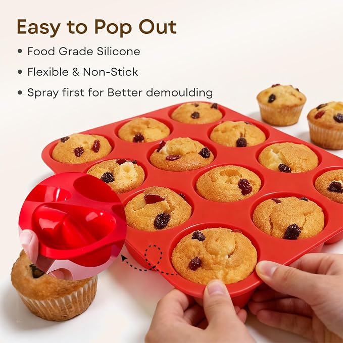 Silicone Mold for Baking, 12 Cup Nonstick Muffin Pan 2Pcs | Food-Grade Silicone Muffin Tin, Oven Dishwasher Freezer Safe Silicone Molds for Home Baking DIY, Cupcakes, Egg Bites