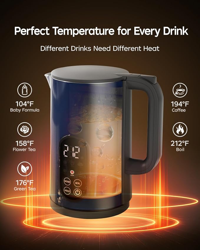 1.7L Stainless Steel Electric Kettle with Temperature Control – Blue