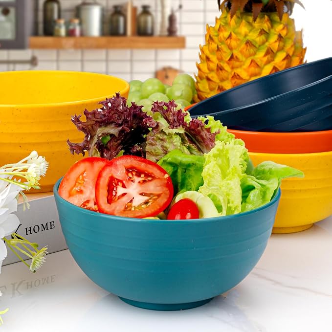 32-Piece Unbreakable Wheat Straw Dinnerware Set,Service for 8 | Premium multi-color wheat straw plates,bowls and cups set for family gatherings,rv camping,and everyday indoor-outdoor dining