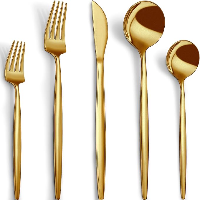 CEKEE 40-Piece Gold Silverware Set for 8, Stainless Steel Flatware Set | Gold Utensils Set, Gold Cutlery Set Include Knives Spoons and Forks Cutlery Set for Kitchen Home Restaurant, Satin Finish