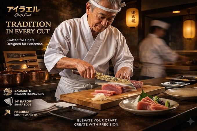 Dragon Engraved Chef Knife – Unique Gift for Men, Chefs & Collectors | 8.5" Razor-Sharp Japanese-Style Kitchen Knife, Mirror-Polished Stainless Steel Blade, Rosewood Handle & Premium Gift Box