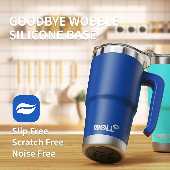 16 oz Tumbler with Handle, Stainless Steel Cups with Lid and Straw,Navy | Reusable Vacuum Insulated Tumbler with Convenient Handle, Complete with Sealed Lid & Straw, Ideal Daily Travel Cup for Women