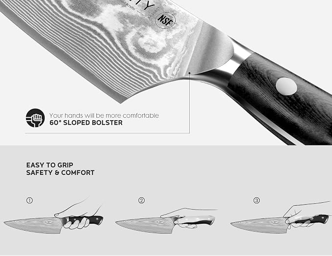 ASETY Damascus Knife Set 3 PCS, Japanese Kitchen Knives with G10 Handle | Ultra-Sharp Professional Chef Knife Set, 67-Layer Damascus Knife with VG10 Steel Core, Full Tang, NSF Food-Safe, Gift Box