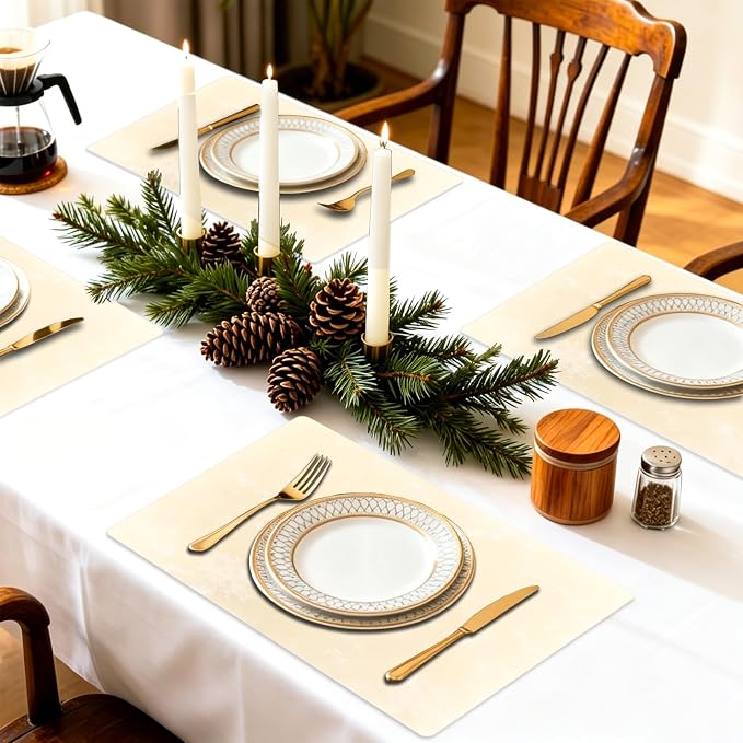 Faux Leather Placemats Set of 6, 11.8"x17.7", Pearl White