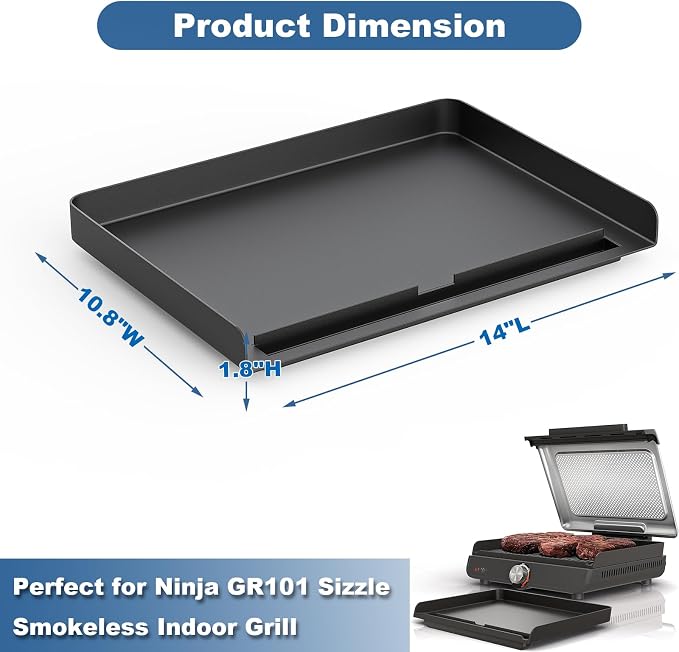 Griddle Plate for Ninja GR101 Sizzle Smokeless Griddle Indoor Grill Accessories, Nonstick Flat Top Grill Pan Replacement Parts for Ninja Sizzle GR100 Series Griddle Attachment