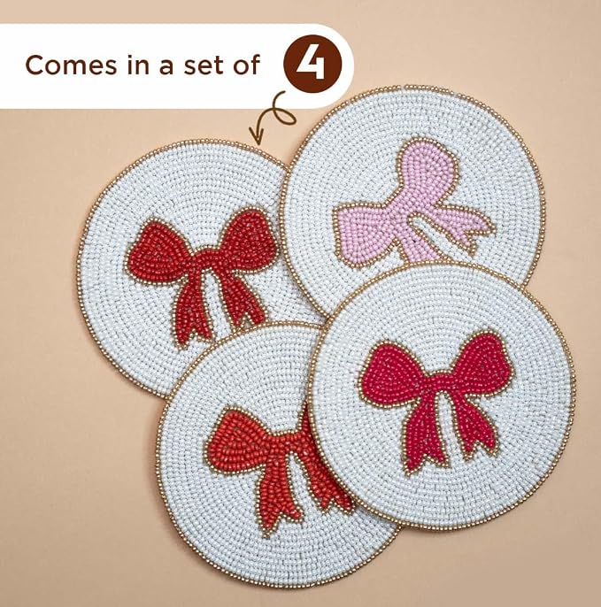 Folkulture Cute Coasters Set of 4,Beaded Handmade Boho Drink Coasters | Decorative Table Decor for Coffee & Cocktails, Table Décorations Gift for Her