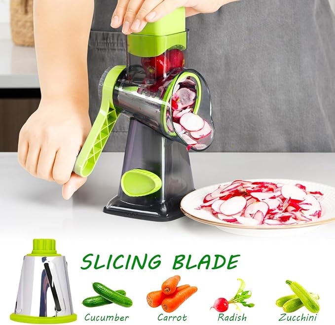 Cheese Grater with Handle,Multifunctional Rotary Cheese Grater | Powerful suction cup base,Effortless and time-saving,Protects your hands,Versatile,Detachable,Easy to clean