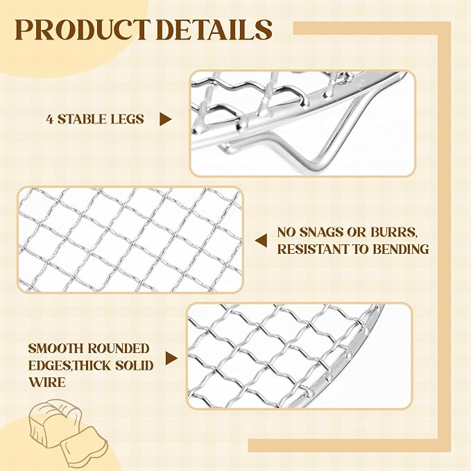 2 Pack 13 Inch Round Cake Cooling Rack, 201 Stainless Steel BBQ Baking & Steaming Rack with Legs - Multi-purpose Straight Wire Grill Grate for Cooking, Baking, Cooling, Canning Racks