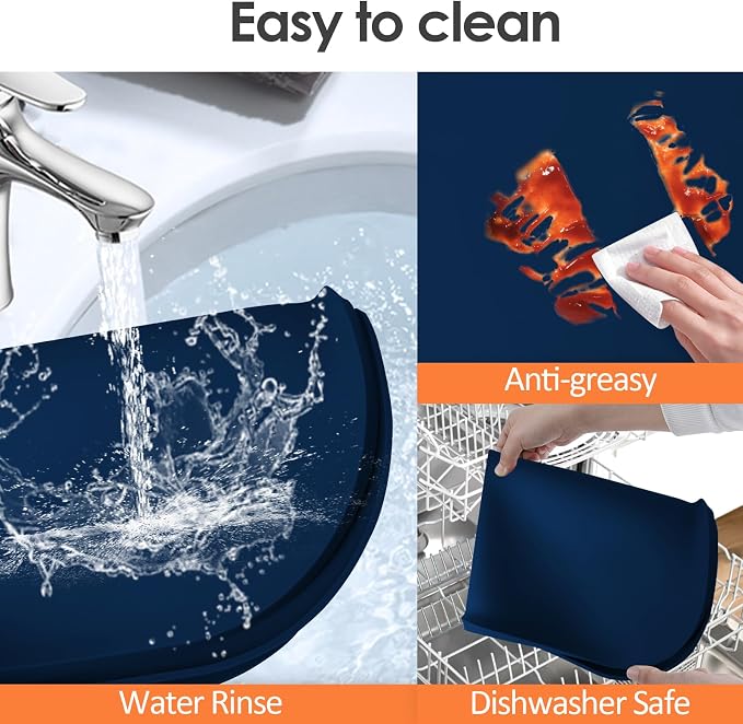 Silicone Coffee Maker Mat with Lip for Countertops, 17.4''x10.6'' Navy Blue | Multi leak-proof coffee tray for countertop, non-slip silicone mat fits most coffee makers & espresso machines, wipe-clean