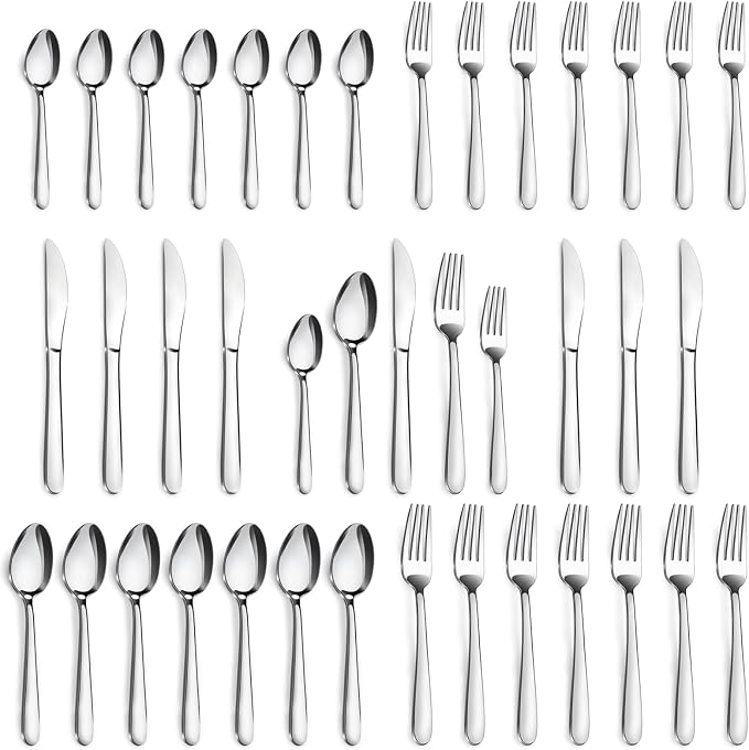 Pleafind Silverware Set - 40-Pcs Stainless Steel Flatware Set for 8 People, Cutlery Set Includes Forks Spoons and Knives Set, Mirror Finished Utensil Sets for Home Restaurant, Dishwasher Safe