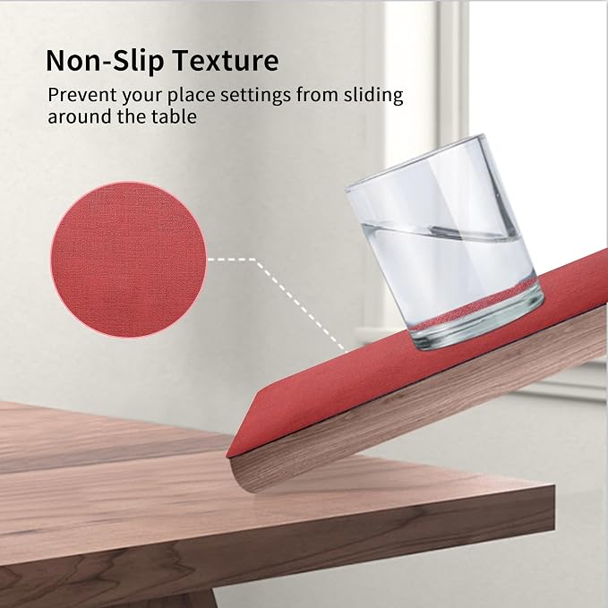 Maxpearl Faux Leather Placemats Set of 4, Easy to Clean, Retro Red | Waterproof - Heat Resistant - Non Slip - Wipe Clean Dining Table Place Mats, Suitable for Indoor & Outdoor Use, 17''×12''
