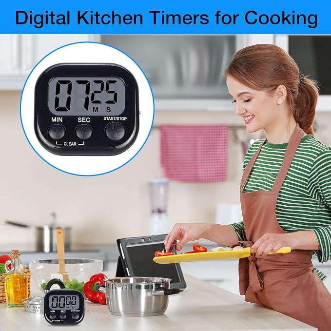 Leumoi 24 Pack Multi-Function Digital Timers with Magnetic Back, Large LCD Display, Loud Alarm, Count up & Countdown, Memory Function for Cooking, Classroom, Study, Exercise & Work(Black)