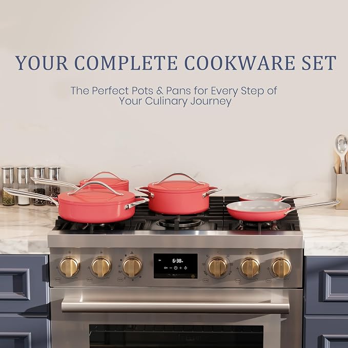 CookinCraze Premium Ceramic Sauce Pan with Lid, 3.5 QT Nonstick Saucepan | for Healthy Everyday Cooking, PFAS & PTFE Free, Induction Compatible, Oven Safe up to 500°F, Fusion Red