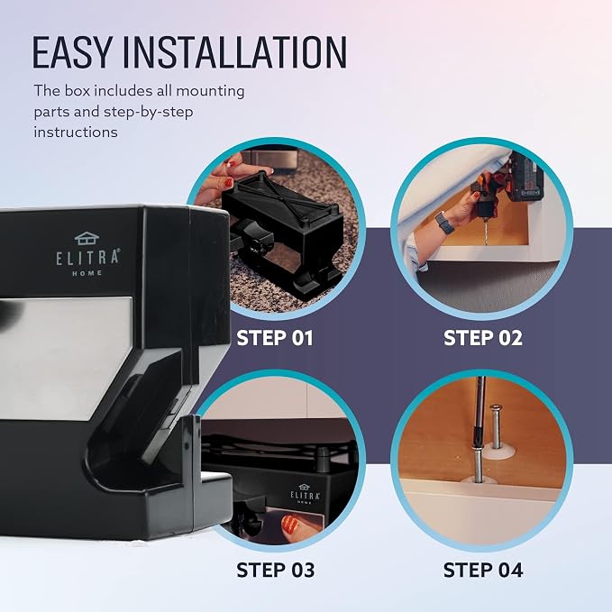 ELITRA HOME 3-In-1 Under The Cabinet Electric Can Opener - Black | Automatic Smooth Edge Can & Bottle Opener, Magnetic Lid Holder & Knife Sharpener, Space Saving Kitchen Tool with Cord Storage