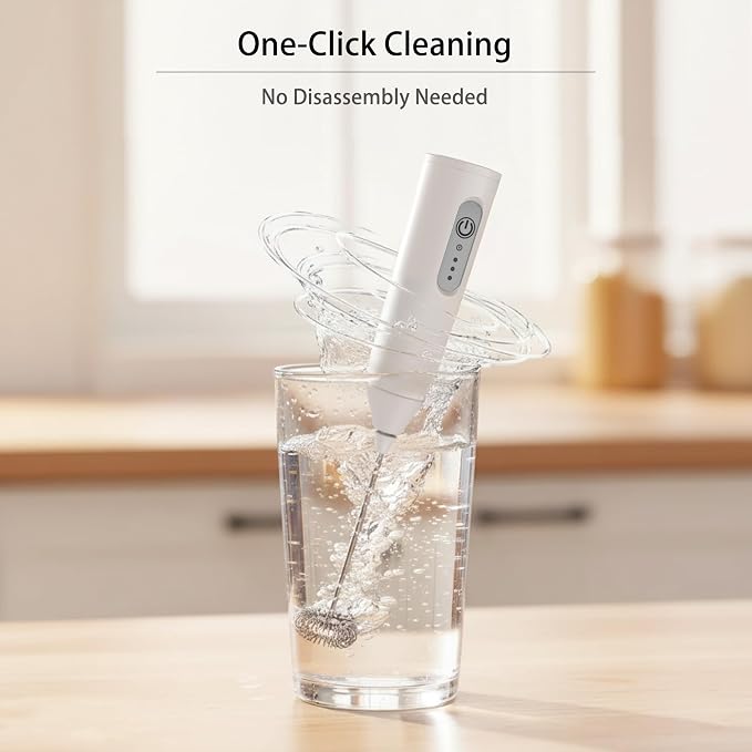 Puraville Rechargeable Electric Milk Frother Handheld, White | 3 Speeds Electric Whisk Drink Mixer, Type-C Charging BPA Free for Coffee, Latte, Cappuccino, Egg