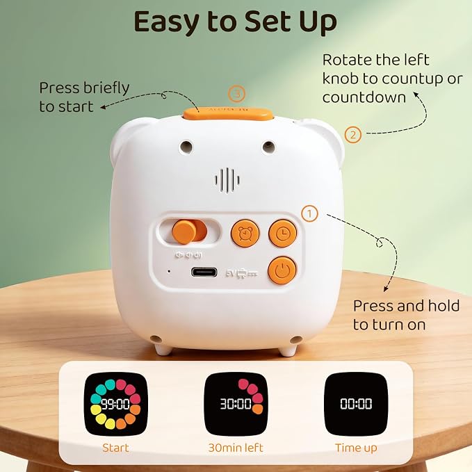 M&G Digital Timer for Kids, 99 Min Visual Timers with Alarm, Rechargeable Kitchen Timer Up to 10 Days, Office Scene Accurate Timing, 3 Sound Modes, Daily Use at Home Classroom