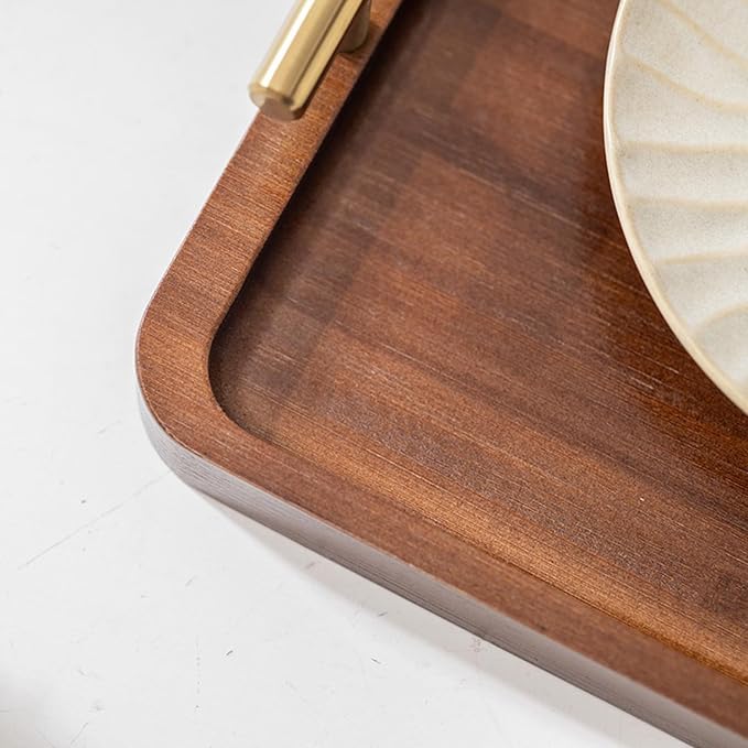 Bamboo Serving Tray with Gold Handles, Large | Food Tray for Breakfast,Coffee Table,Dinner & Bar, Decorative Tray for Kitchen, Bedroom