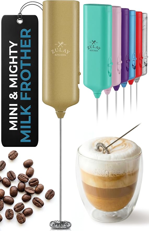 Mini & Mighty Milk Frother Wand – Powerful Handheld Coffee Frother, Battery Operated Drink Mixer – Compact Pocket Size – Detachable Whisk for Latte, Cappuccino, Matcha, Hot Chocolate
