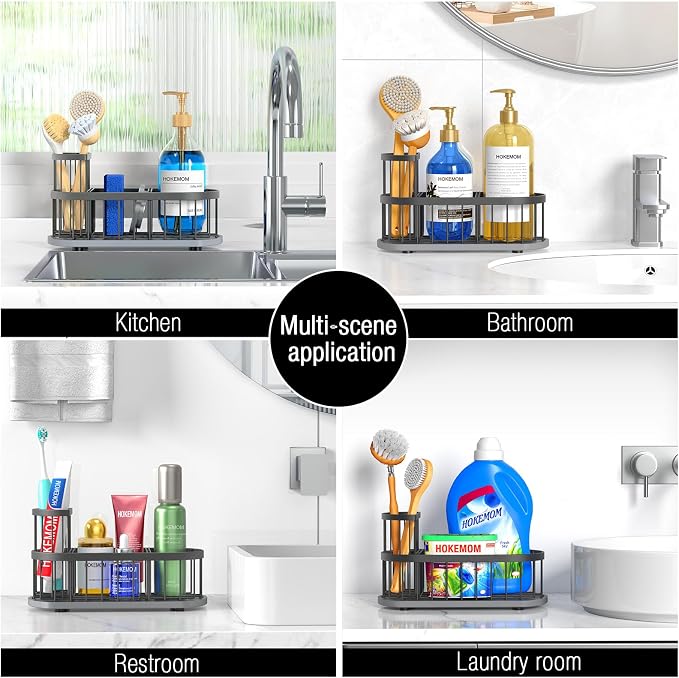 Sink Caddy Kitchen Sink Organizer, Sponge & Brush Holder, Stone Drying Mat | Space-Saving Sink Sponge Holder with Full-Size Tool Storage, Fits Most Sinks, Kitchen Sink Accessory and Countertop Organizer
