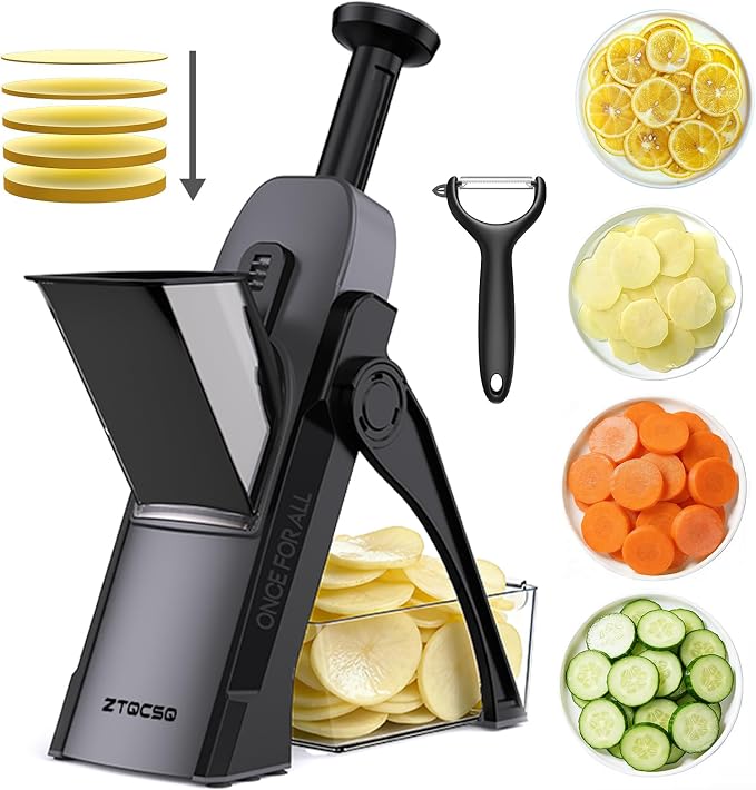 Safe Mandoline Slicer for Kitchen, Vegetable & Food Cutter (Only Slice) | Thickness Adjustable 0.1-8 mm, Potato Slicer for Chips, Easy to Clean, Storage, Kitchen Faster Slice, Dishwasher-safe (Black)