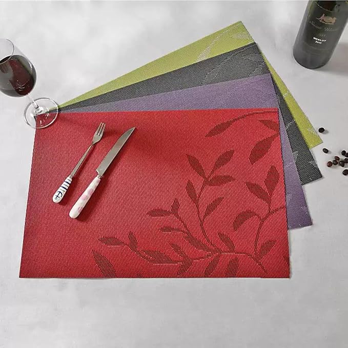 Leaf Placemats Set of 4 Non-Slip Heat-Resistant Vinyl Washable Place Mats for Kitchen Table Indoor Outdoor Durable (18"x12", Purple)