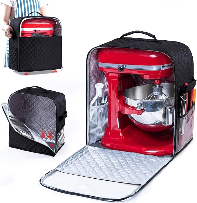 BAGSPRITE Stand Mixer Cover with Appliance Sliders Base Compatible with KitchenAid Mixer-Storage Bag for 4.5/5 Quart with Pockets for Kitchen Aid Accessories and Attachments