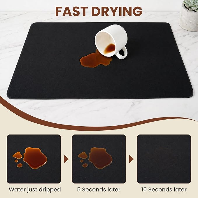 Coffee Mat Dish Drying,Non-Slip Easy Clean Sink Mat,Heat-resistant ,Fit Under Coffee Maker, Espresso Machine, Pot, Dish Rack (black, 16"x20")
