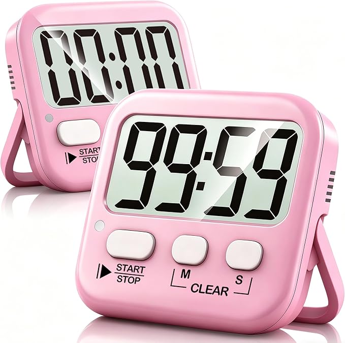 2 Pack Digital Timer for Kids Classroom Kitchen Timers for Cooking | w/ Battery, Easy to View, Alarm, Mute Mode, Count Down/Up, Magnetic, Kickstand, Hanging, Classroom Timer for Teacher Supplies