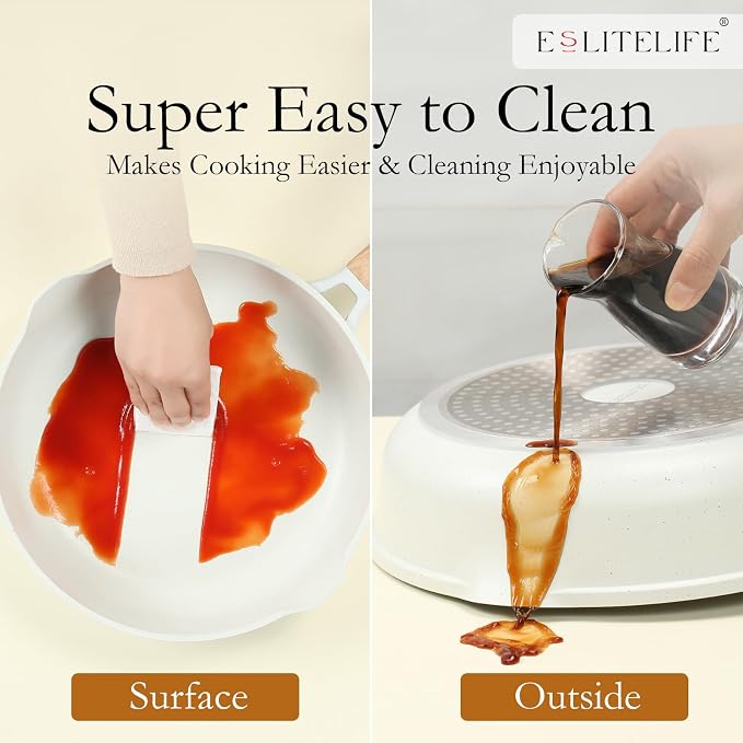 ESLITE LIFE Nonstick Ceramic Frying Pan Skillet, Non-Toxic Egg Omelette Kitchen Cooking Pans Compatible with All Stovetops (Gas, Electric & Induction), PTFE & PFOA Free (White, 9.5")