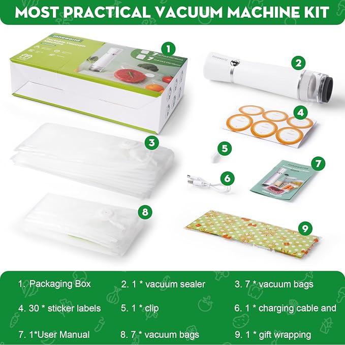 Compact Handheld Vacuum Sealer Machine for Food with 14 Reusable Bags | Powerful 60 kPa Suction, 6X Preservation & Fresh, Innovative Visible Water Tank,Portable Sealer Machine with 14 Reusable Bags