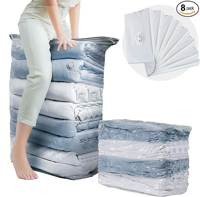 TAILI 8 Pack Cube Vacuum Storage Bags, Jumbo Size(31x40x15 inch), Clear | Extra Large Vacuum Seal Bags for Clothing, Comforters and Blankets, Bedding, Pillows, No Pump Compression Cube