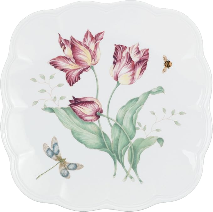 Lenox Butterfly Meadow Square Porcelain 18-Piece Dinnerware Set for 6 | ceramic, dishwasher safe, microwave safe | plates and bowls sets for kitchen and dining, dish set, dishes