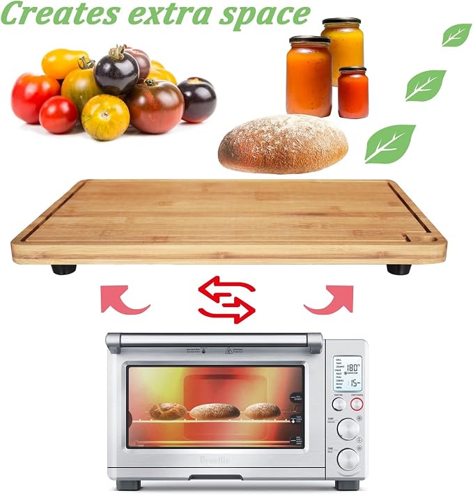 Bamboo Cutting Board Compatible for Breville BOV800XL 860BSS 845BSS Oven | Board Protects Countertop Smart Toaster Oven, Raised Heat Resistant Silicone Feet Creates Storage Space - with Oven Rack Push