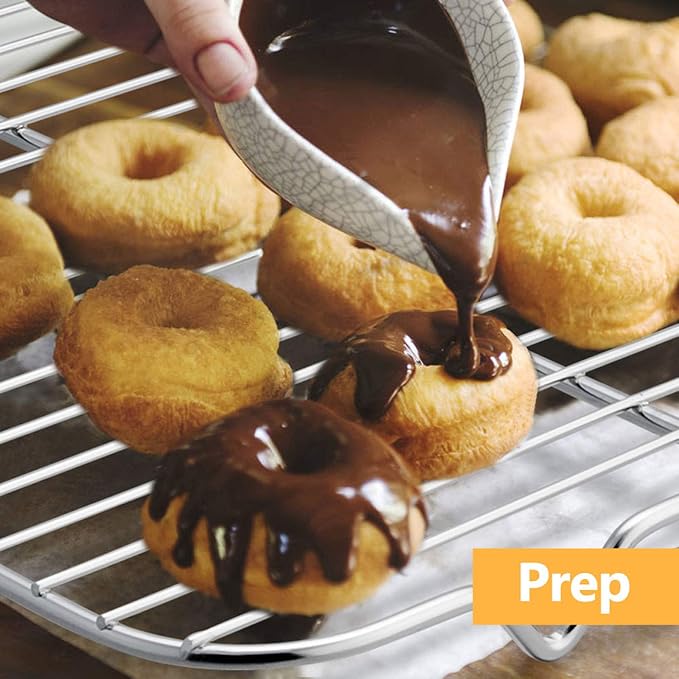 Baking Cooling Rack Set of 2, E-far 16.5"x11.5" Stainless Steel Metal Roasting Cooking Racks, Fits in Half Sheet Cookie Pans, Non Toxic & Rust Free, Oven Proof & Dishwasher Safe