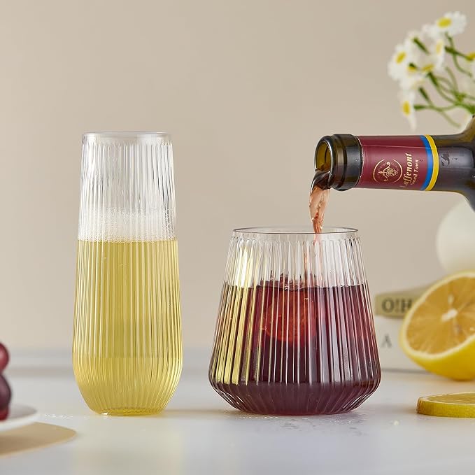 56 Pack Plastic Wine Glasses Champagne Flutes, 32 Pcs 9 OZ & 24 Pcs 14 OZ | Plastic Wine Glasses,Plastic Champagne Flutes,Unbreakable,Shatterproof,Recyclable,Wedding,Disposable, Birthday,BPA-Free