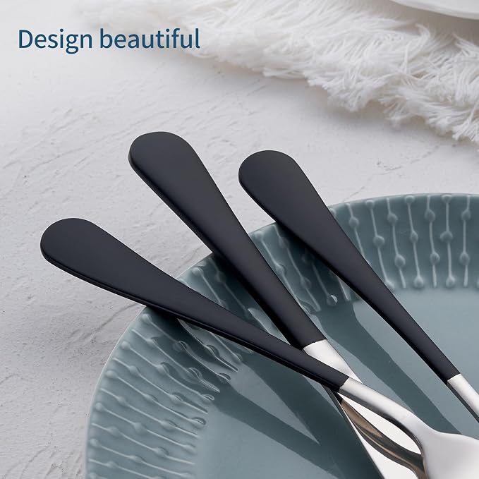 Black Silverware Set 20 Piece 18/0 Stainless Steel Flatware Black Handle Cutlery Set Service for 4 Black Forks Spoons and Knives Set unique silverware set Mirror Finish Dishwasher Safe