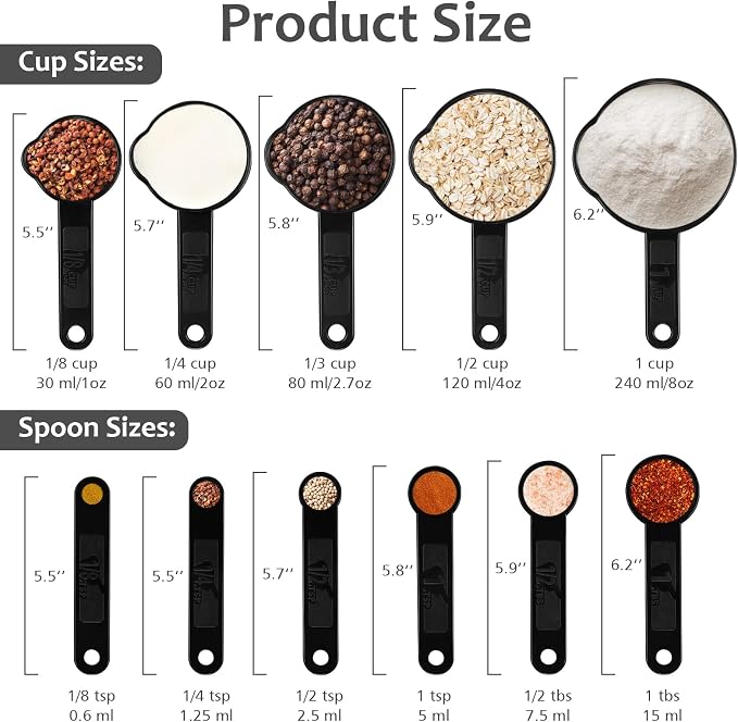 Accmor Measuring Cups & Spoons Set, Plastic Cooking Baking Tools Measuring Spoons Cups, 11 Piece Different Capacities Tablespoons Kitchen Gadgets Nesting Measure Sets for Dry Liquid Ingredients