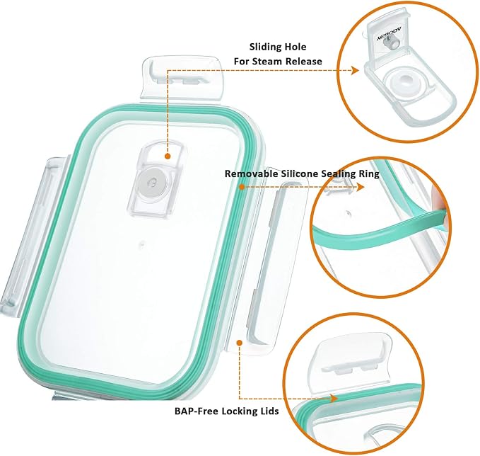YEBODA Glass Food Storage Containers with Lids, 23 oz, 6 Pack | Borosilicate glass containers with locking lids for meal prep, lunches, leftovers, freezer, microwave, oven and dishwasher