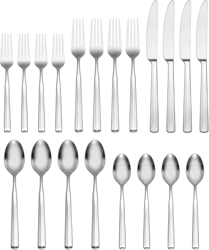Oneida Ryder Satin 20-Piece 18/0 Silverware Set for 4, Flatware | satin finish, dishwasher safe | includes knives, forks, and spoons | heavy duty, cutlery set for kitchen and dining, utensils