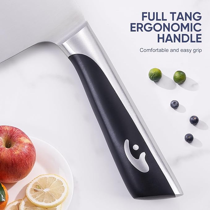 Topfeel 3PCS Butcher Knife Set,German High Carbon Steel Meat Cleaver | Includes 7" heavy-duty bone chopper, 7" Santoku and 5" utility knife with ergonomic ABS handles and gift box