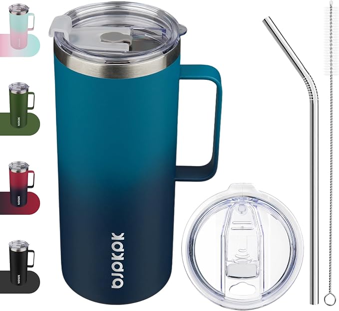 BJPKPK 32oz Insulated Coffee Mug with Handle, Stainless Steel Travel Mug | Keeps Drinks Hot & Cold, Double Wall Vacuum, 2 Lids Included, BPA-Free Coffee Tumbler for Home, Office & Travel