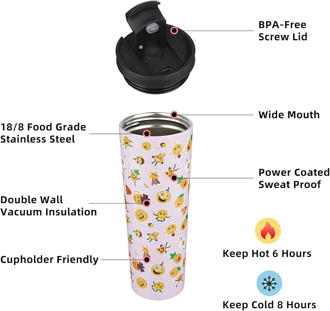 BJPKPK 34oz Coffee Tumbler with Straw, Insulated Stainless Steel Cup | Double Wall Vacuum, Leak Proof Lid, Keeps Hot/Cold/Iced, BPA Free, Travel & Outdoor, Hawaii Fruits-Purple