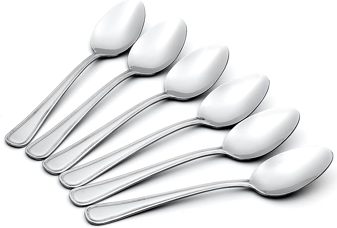 Oneida Tress Teaspoons Silverware Set for 6, Flatware | mirror finish, platinum trim | dishwasher safe | cutlery set for kitchen and dining, utensil set | 0.72 inch