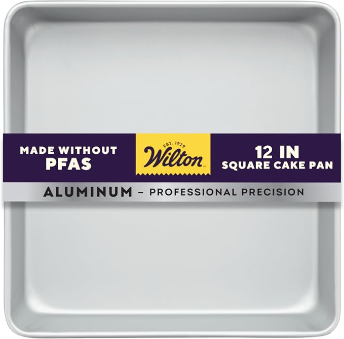 Wilton Aluminum Square Cake Pan, Made Without PFAS, 12 x 12 in. | Natural Anodized Aluminum Bakeware, Even Heating & Rust-Resistant for Professional Results, Perfect for Large Sheet Cakes